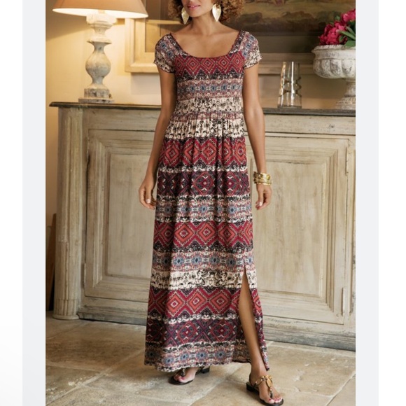 Soft Surroundings Women's Macelo Maxi Dress Size Medium Merlot Smocked Boho - Picture 8 of 8